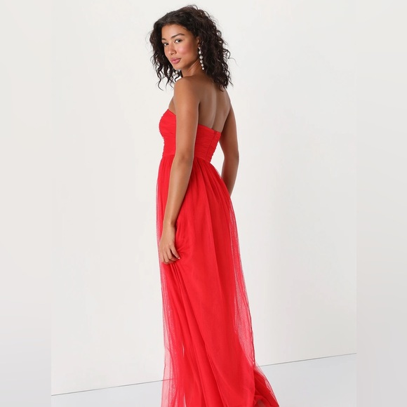 Red Tulle Strapless Maxi Dress - Picture 3 of 5